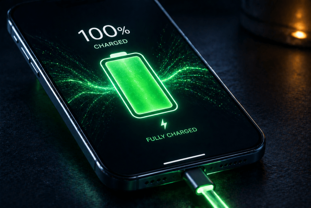 Carregar o Celular até 100 por cento Faz Mal? Mitos e Verdades sobre Bateria celular carregando ate 100 por cento mostrando bateria completa