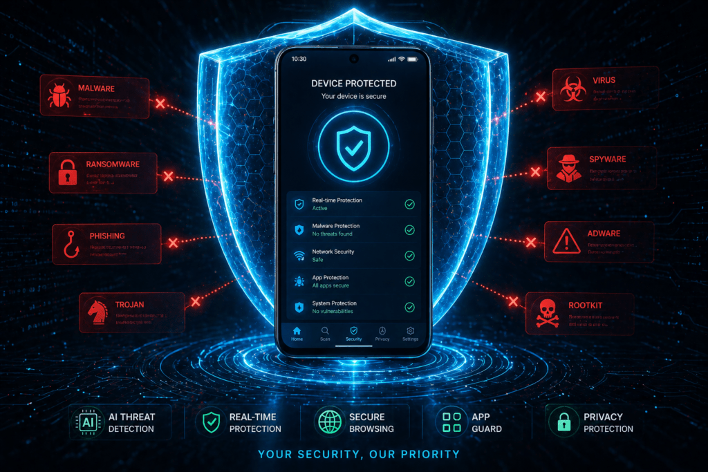 Vale a Pena Usar Antivírus no Celular em 2026? celular protegido contra virus e ameacas digitais