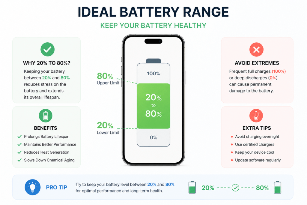 Carregar o Celular até 100 por cento Faz Mal? Mitos e Verdades sobre Bateria faixa ideal de carga da bateria entre 20 e 80 por cento