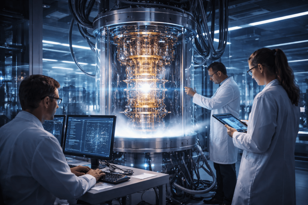 O Que é Computação Quântica e Por Que Ela Pode Mudar o Futuro laboratorio de computacao quantica com equipamentos avancados e ambiente tecnologico