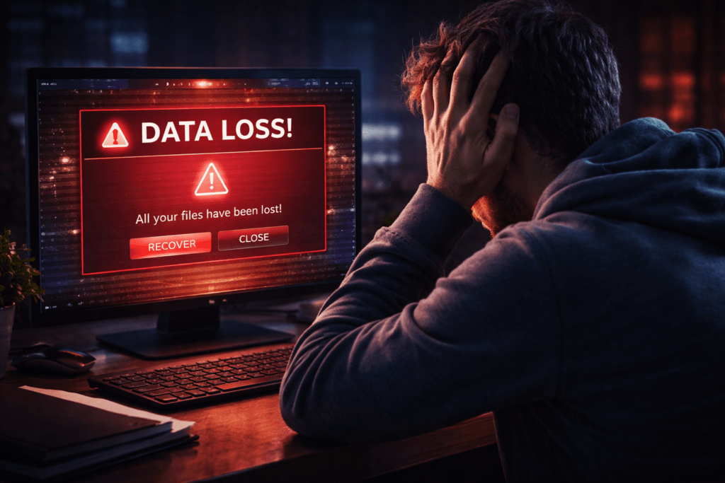 O Que é Backup e Por Que Você Pode Perder Tudo Sem Ele perda de dados no computador mostrando importancia do backup