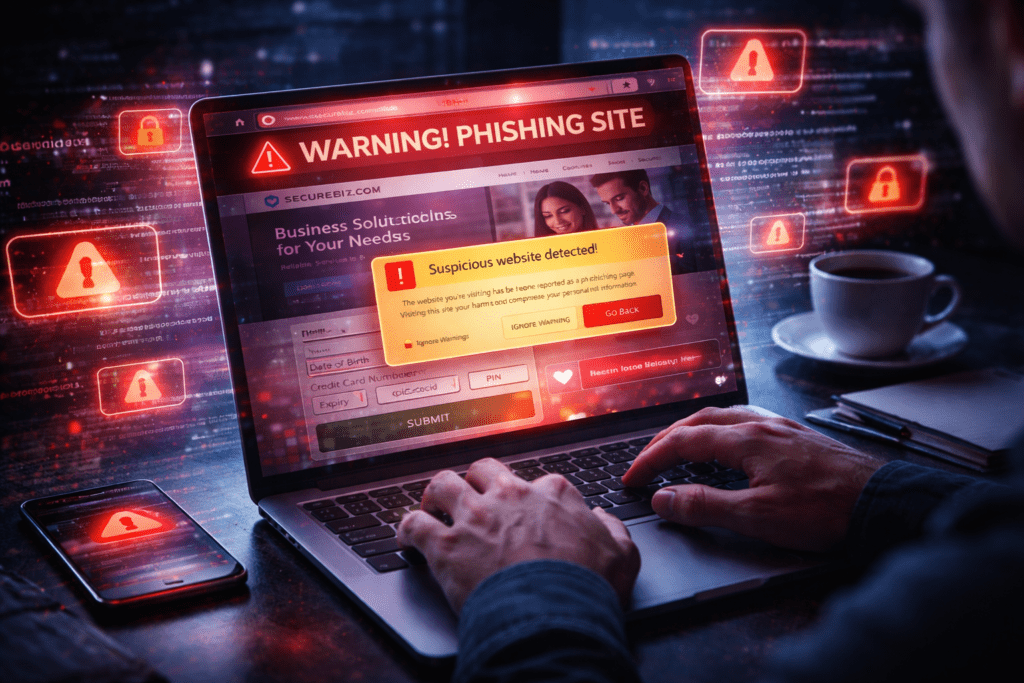 Como Saber se um Site é Seguro? Guia Prático para Evitar Golpes Online usuario analisando site suspeito para evitar golpes online