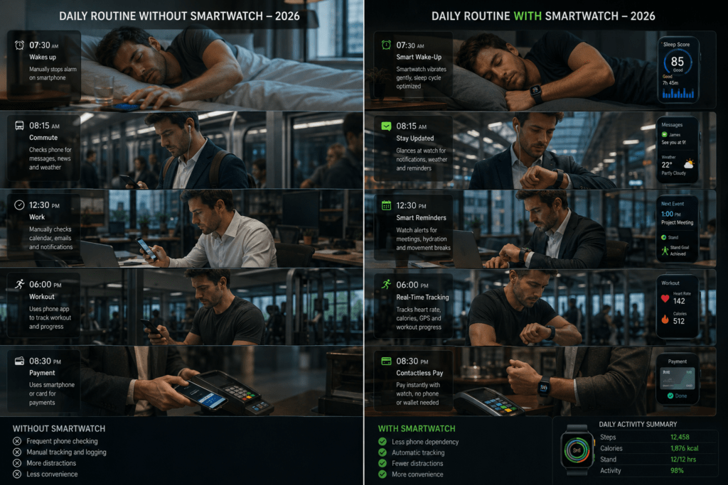 comparação entre rotina com smartwatch e sem smartwatch