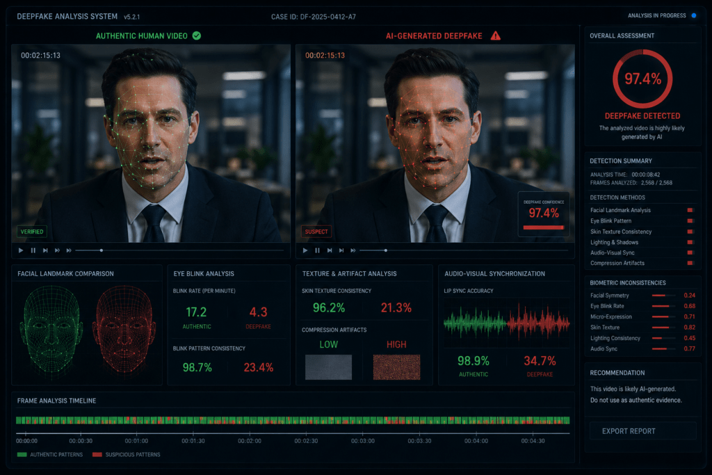 comparação entre vídeo real e deepfake criado por inteligência artificial