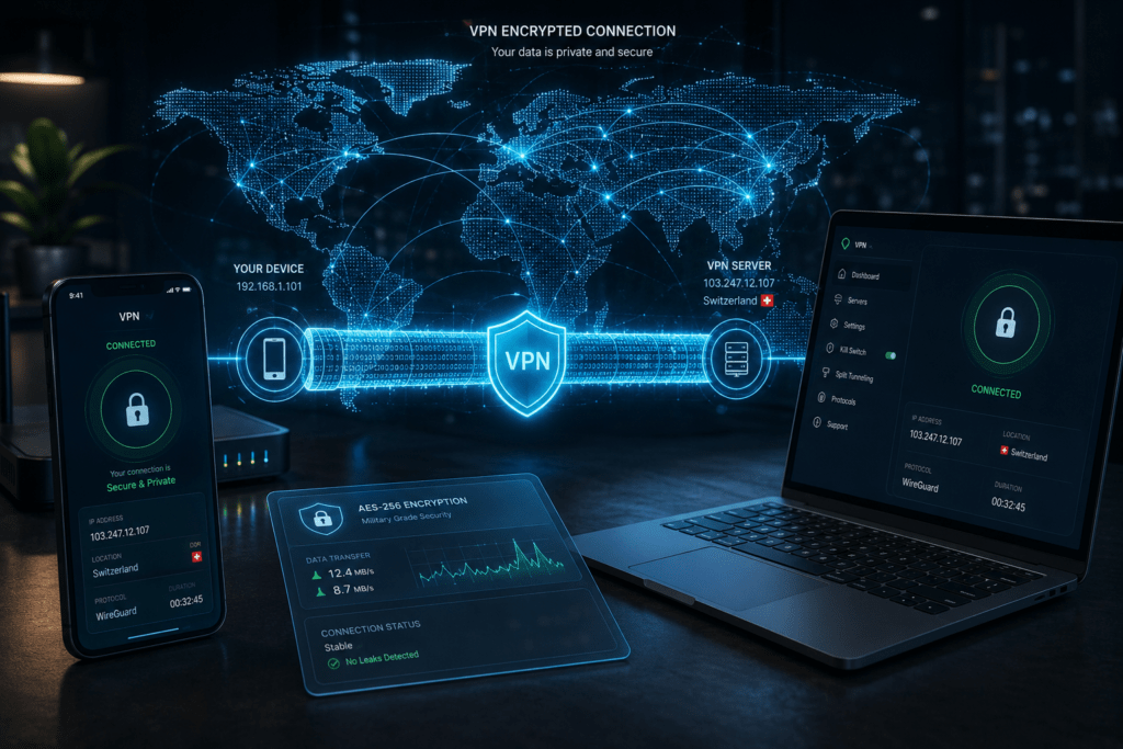 conexão segura utilizando vpn para proteger dados na internet